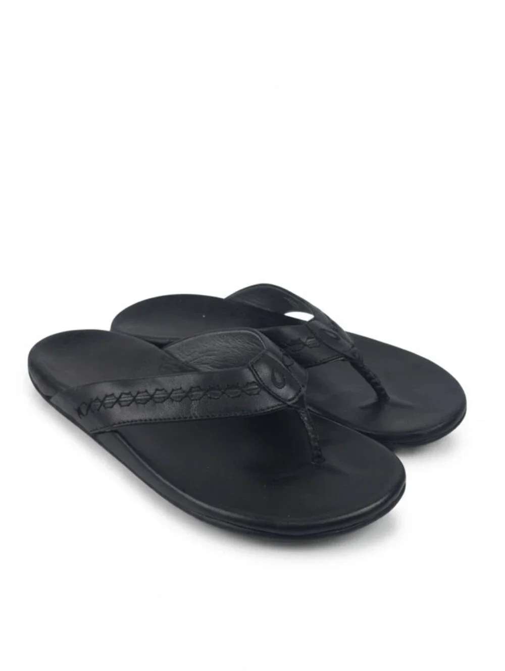 OluKai Honoli'i Black Leather Men's Sandals Size 12